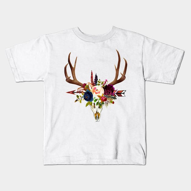 Boho Skull+Antlers Kids T-Shirt by PixDezines